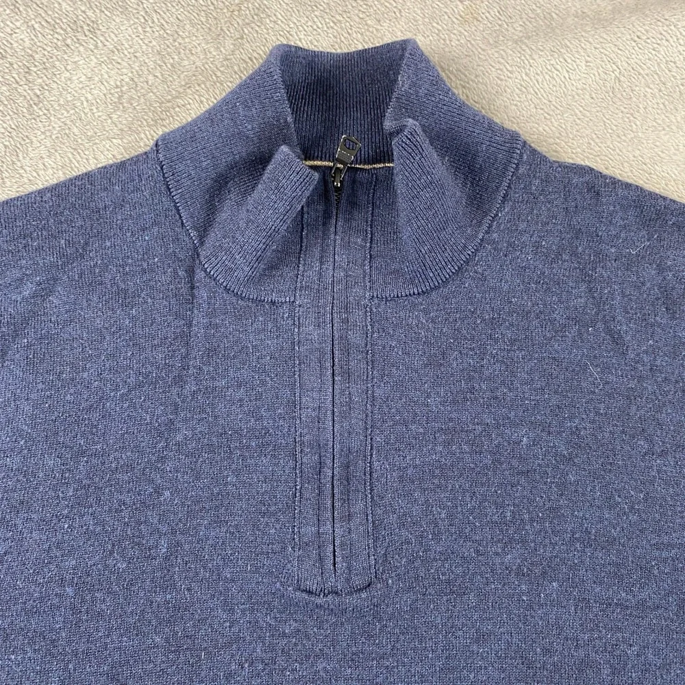 Banana Republic Sweater Mens XL Blue Merino Half Zi Italian Yarn Baruffa Golf